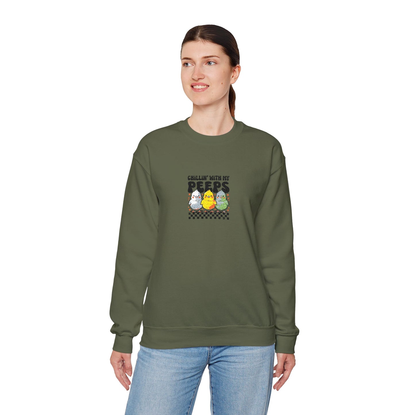 Chilling With My Peeps Unisex Heavy Blend™ Crewneck Sweatshirt (Embroidery Decoration)
