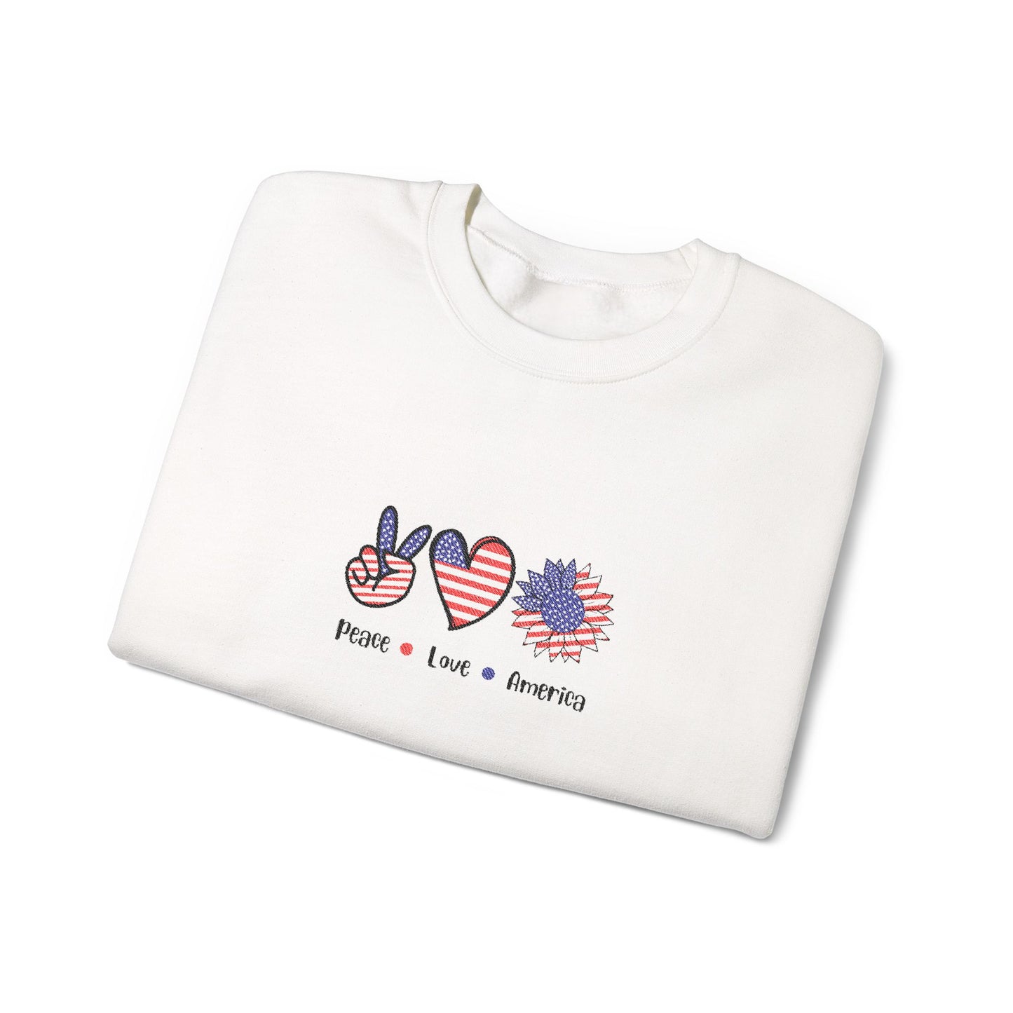 Peace Love America Unisex Heavy Blend™ Crewneck Sweatshirt (Embroidery Decoration)