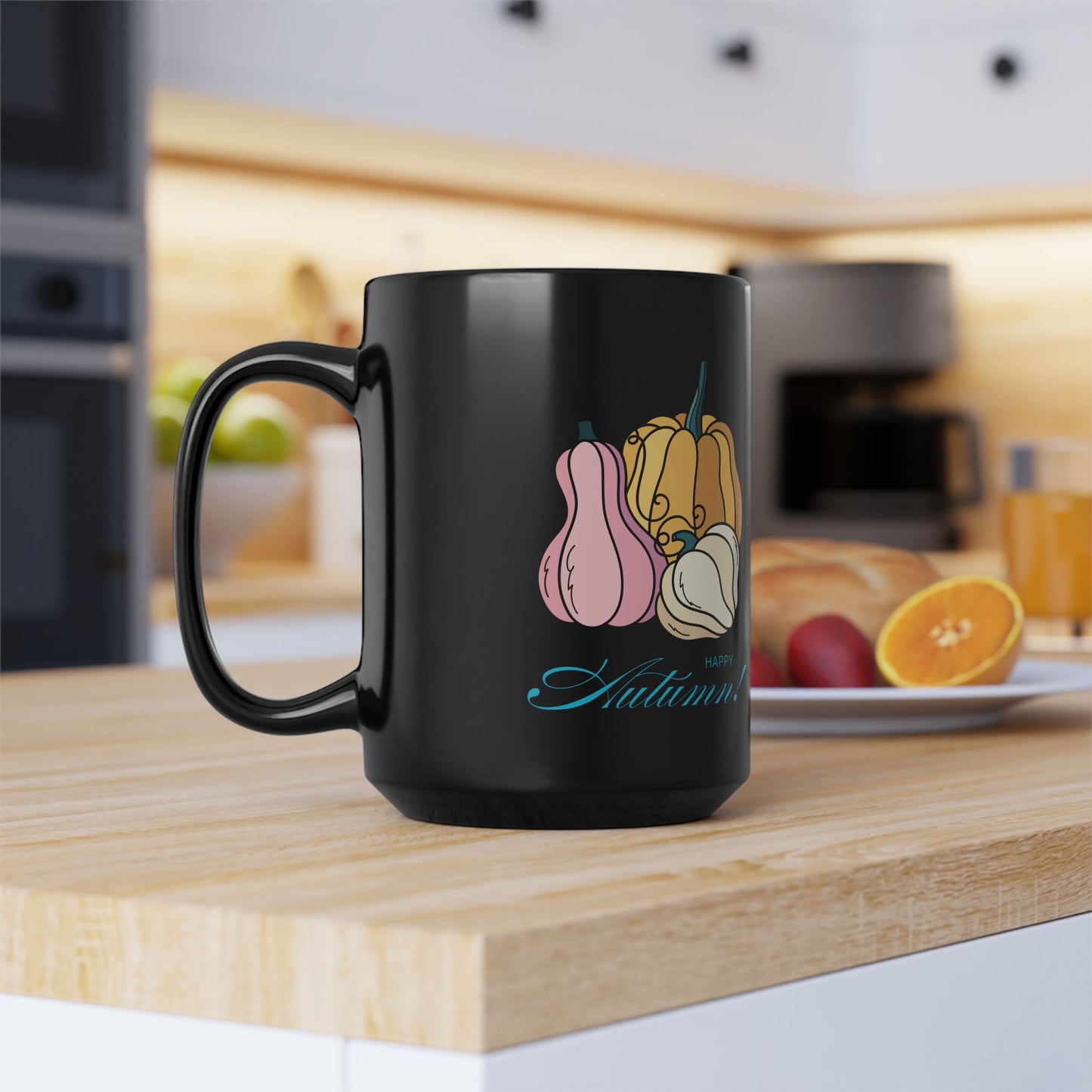 Happy Autumn Black Mug, 15oz