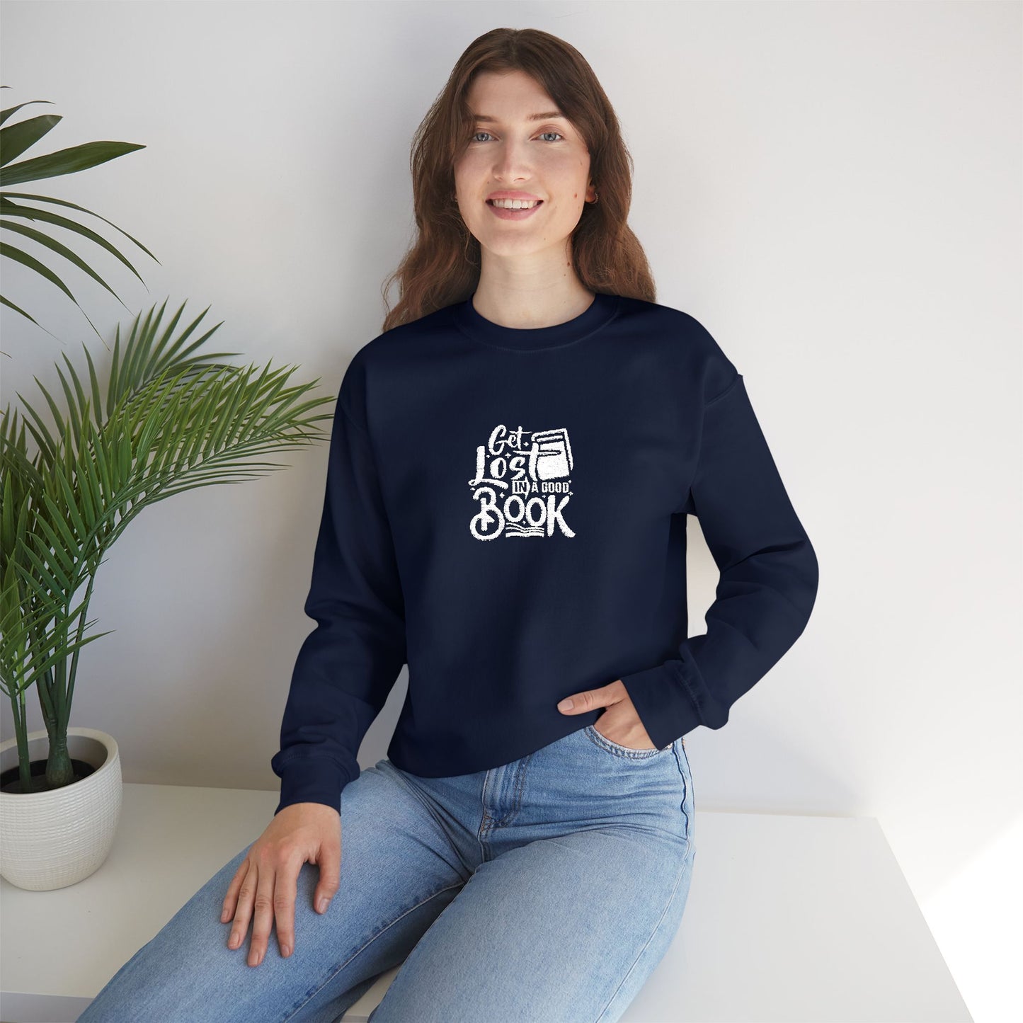 Get Lost In A Book Unisex Heavy Blend™ Crewneck Sweatshirt (Embroidery Decoration)