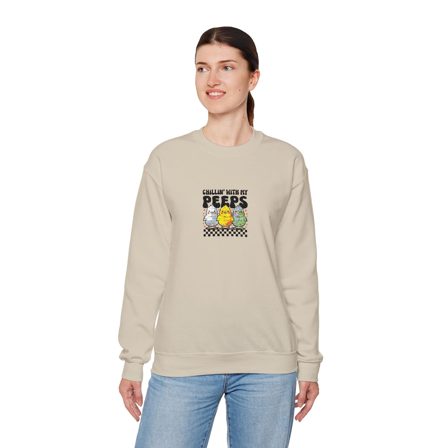 Chilling With My Peeps Unisex Heavy Blend™ Crewneck Sweatshirt (Embroidery Decoration)