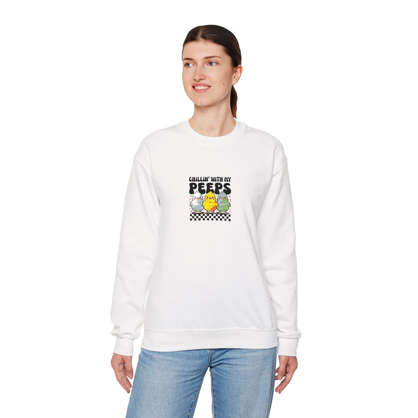 Chilling With My Peeps Unisex Heavy Blend™ Crewneck Sweatshirt (Embroidery Decoration)