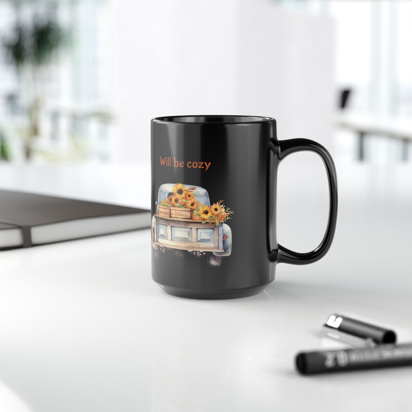 Hello Autumn Black Mug, 15oz