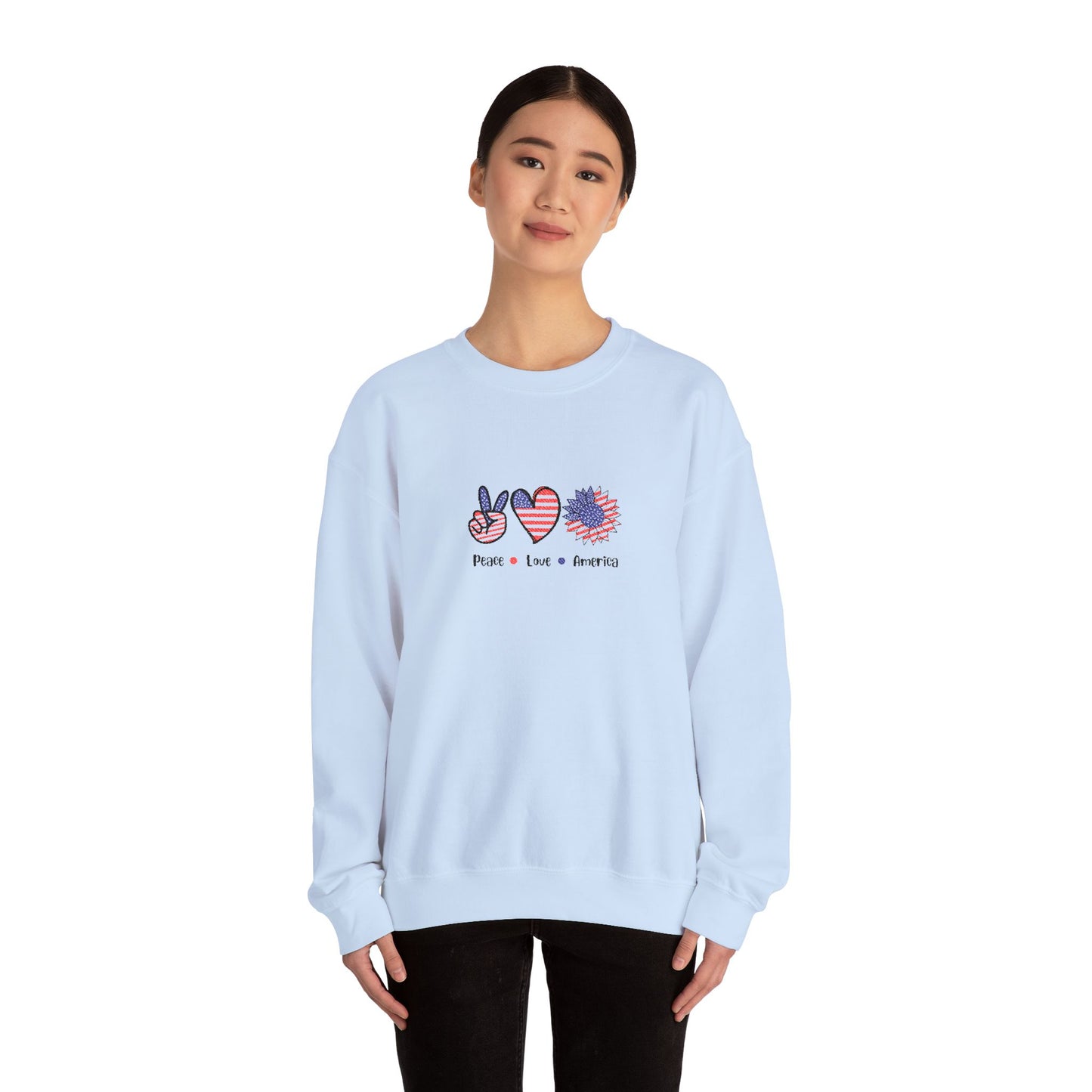 Peace Love America Unisex Heavy Blend™ Crewneck Sweatshirt (Embroidery Decoration)