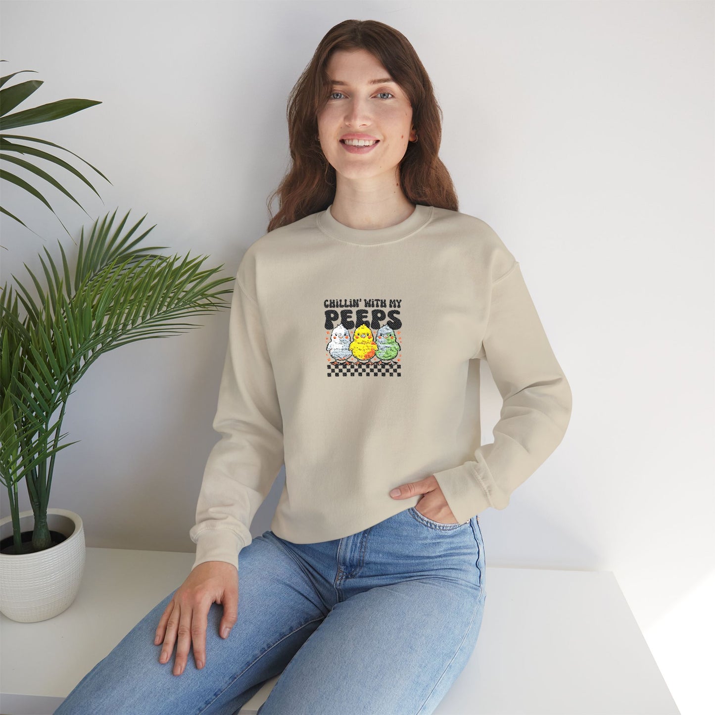 Chilling With My Peeps Unisex Heavy Blend™ Crewneck Sweatshirt (Embroidery Decoration)