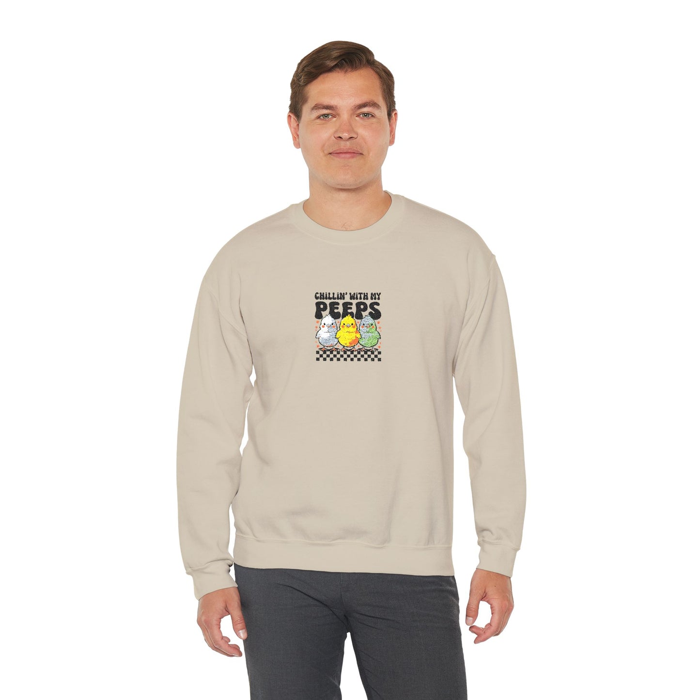 Chilling With My Peeps Unisex Heavy Blend™ Crewneck Sweatshirt (Embroidery Decoration)