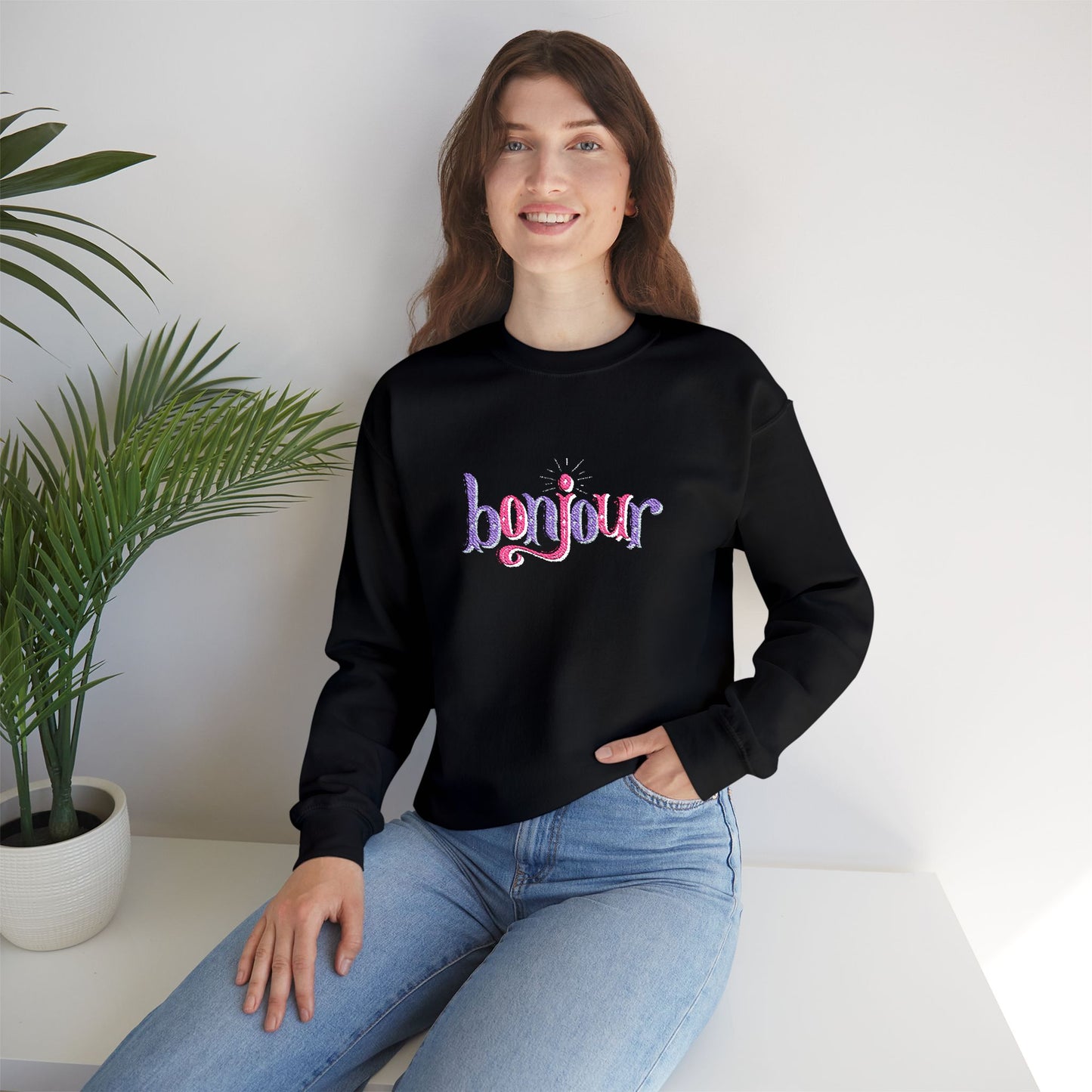 Bonjour Unisex Heavy Blend™ Crewneck Sweatshirt (Embroidery Decoration)