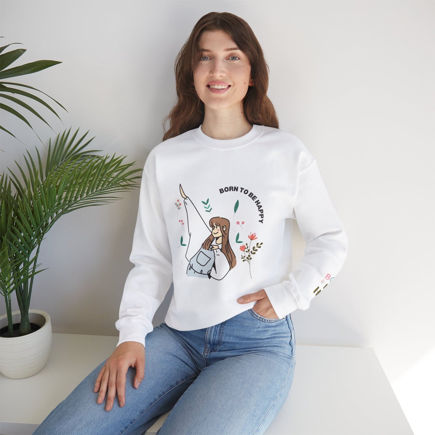 Born To Be Happy Women's Heavy Blend™ Crewneck Sweatshirt