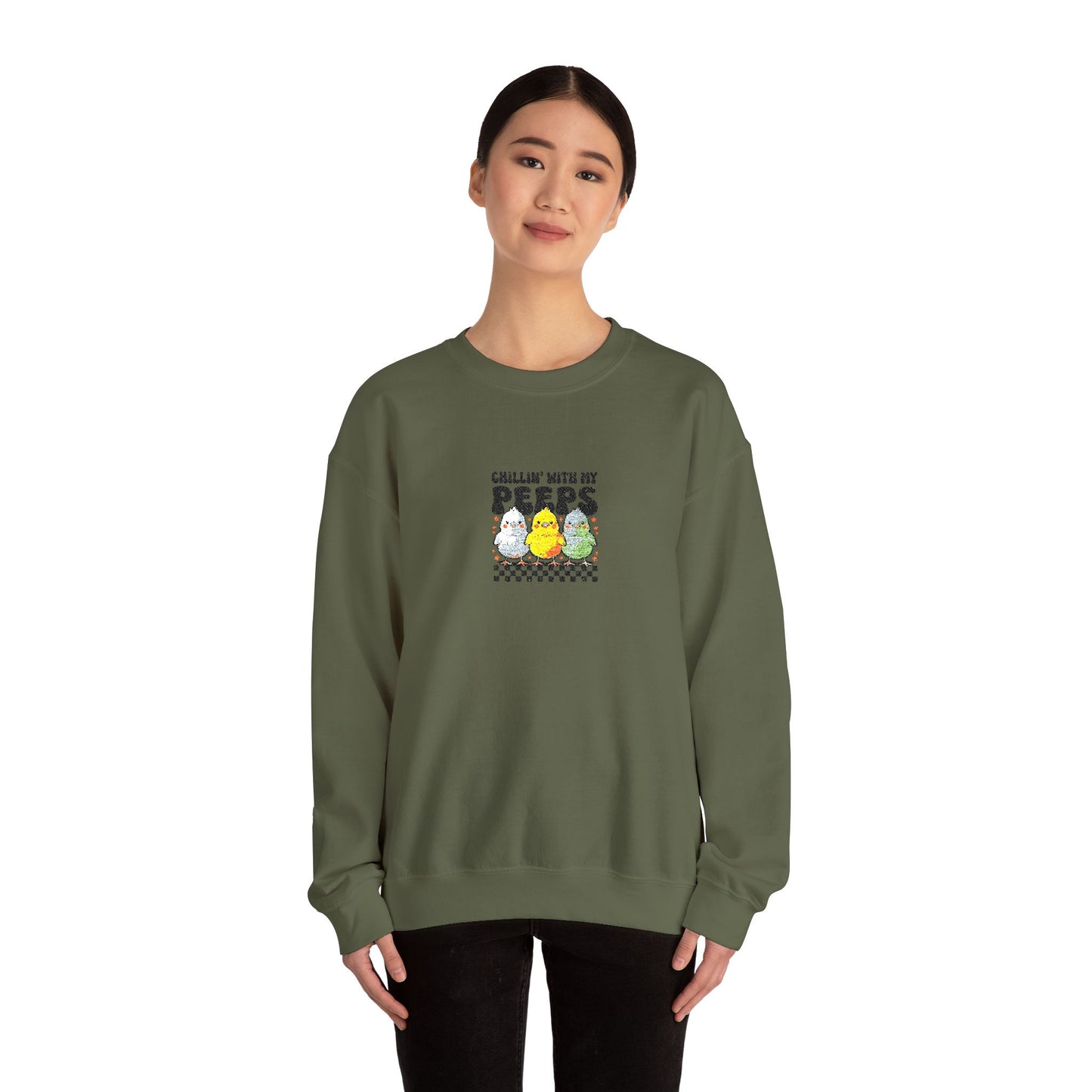 Chilling With My Peeps Unisex Heavy Blend™ Crewneck Sweatshirt (Embroidery Decoration)