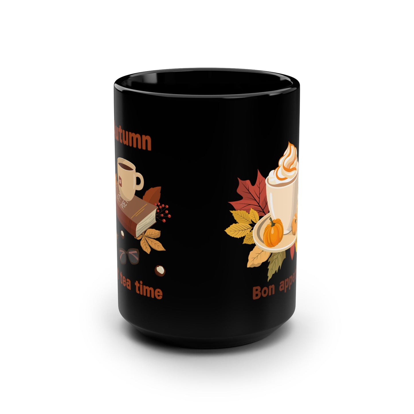 Autumn Hot Tea Time Black Mug, 15oz