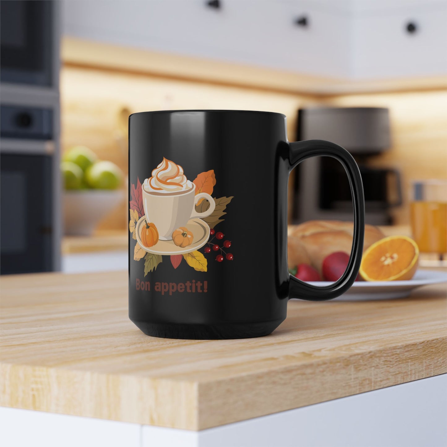 Autumn Hot Tea Time Black Mug, 15oz
