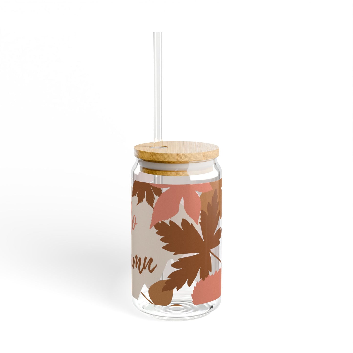 Pink And Brown Autumn Sipper Glass, 16oz