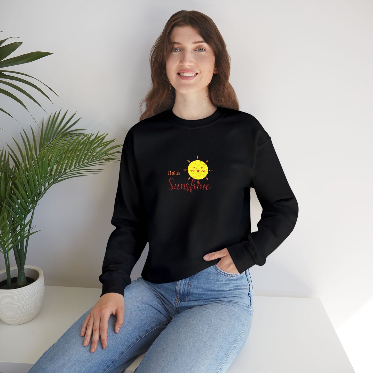 Hello Sunshine Unisex Heavy Blend™ Crewneck Sweatshirt (Embroidery Decoration)