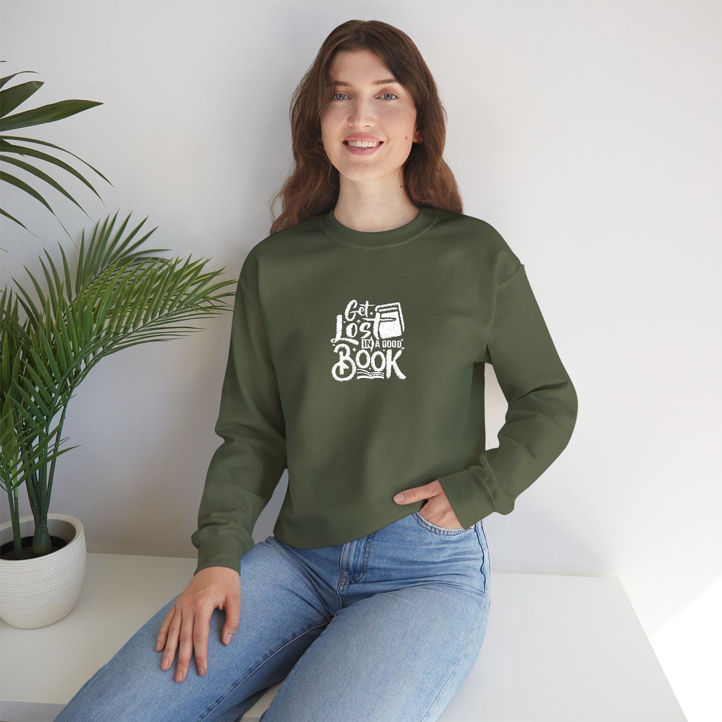 Get Lost In A Book Unisex Heavy Blend™ Crewneck Sweatshirt (Embroidery Decoration)