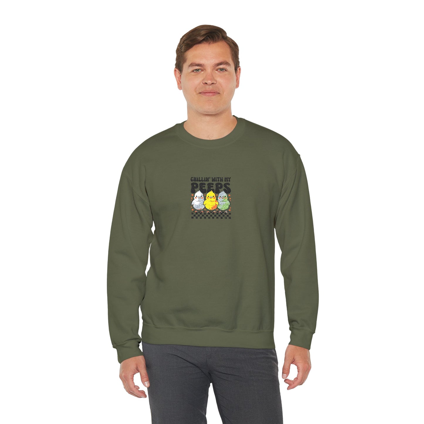 Chilling With My Peeps Unisex Heavy Blend™ Crewneck Sweatshirt (Embroidery Decoration)