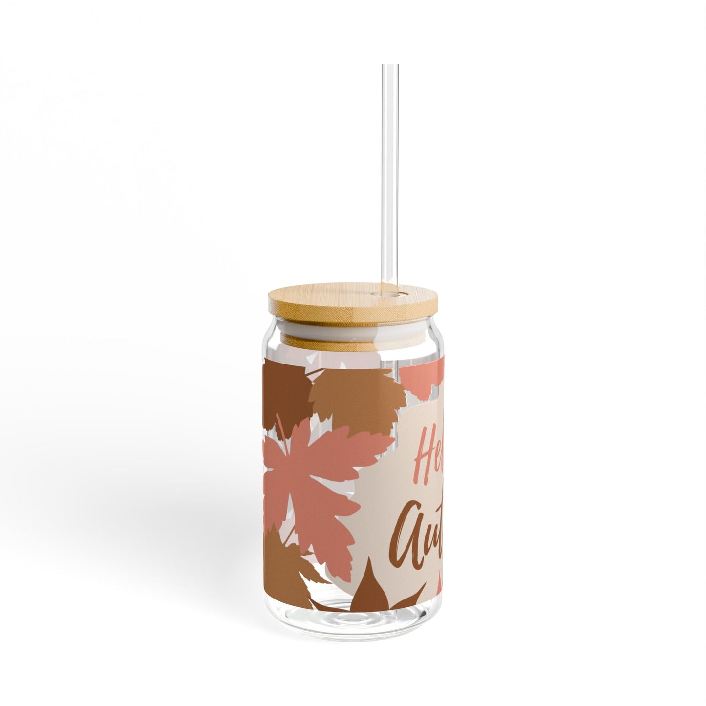 Pink And Brown Autumn Sipper Glass, 16oz