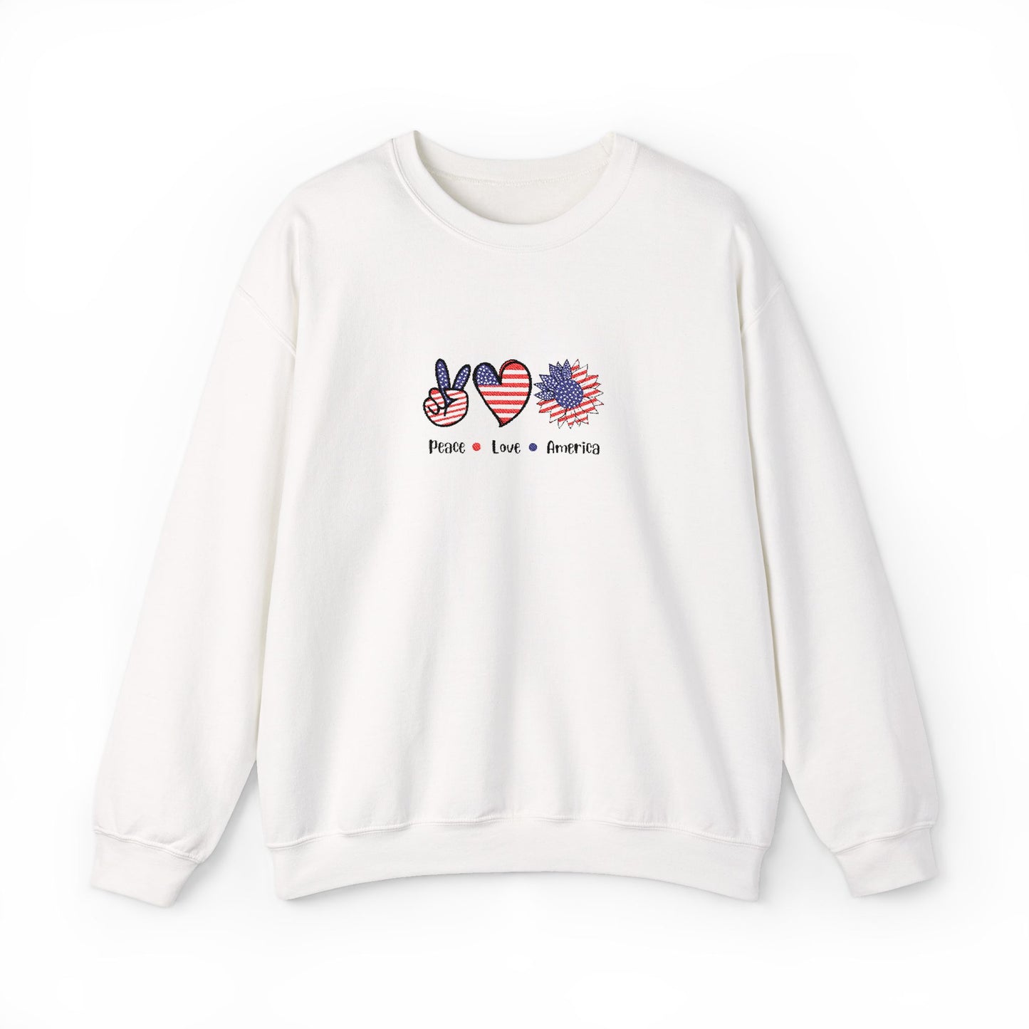 Peace Love America Unisex Heavy Blend™ Crewneck Sweatshirt (Embroidery Decoration)