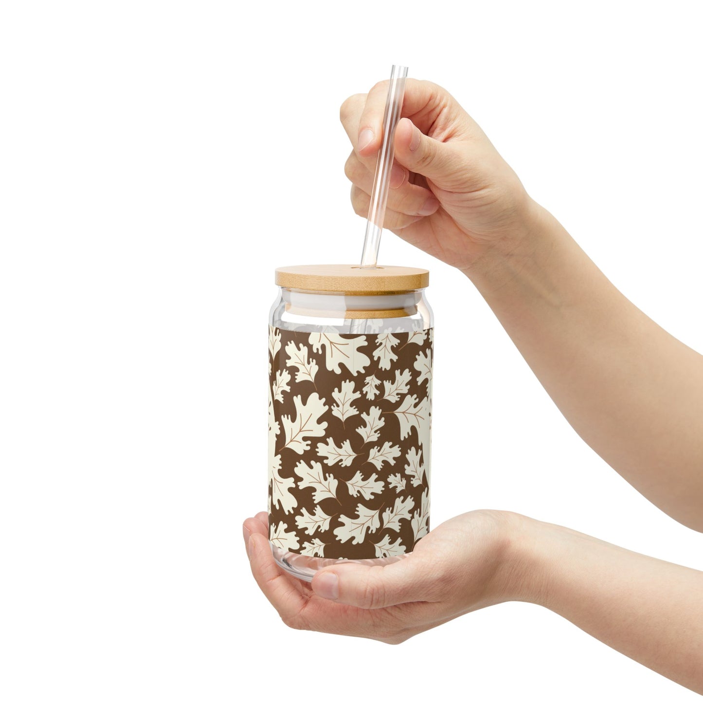 Brown And Beige Autumn Sipper Glass, 16oz
