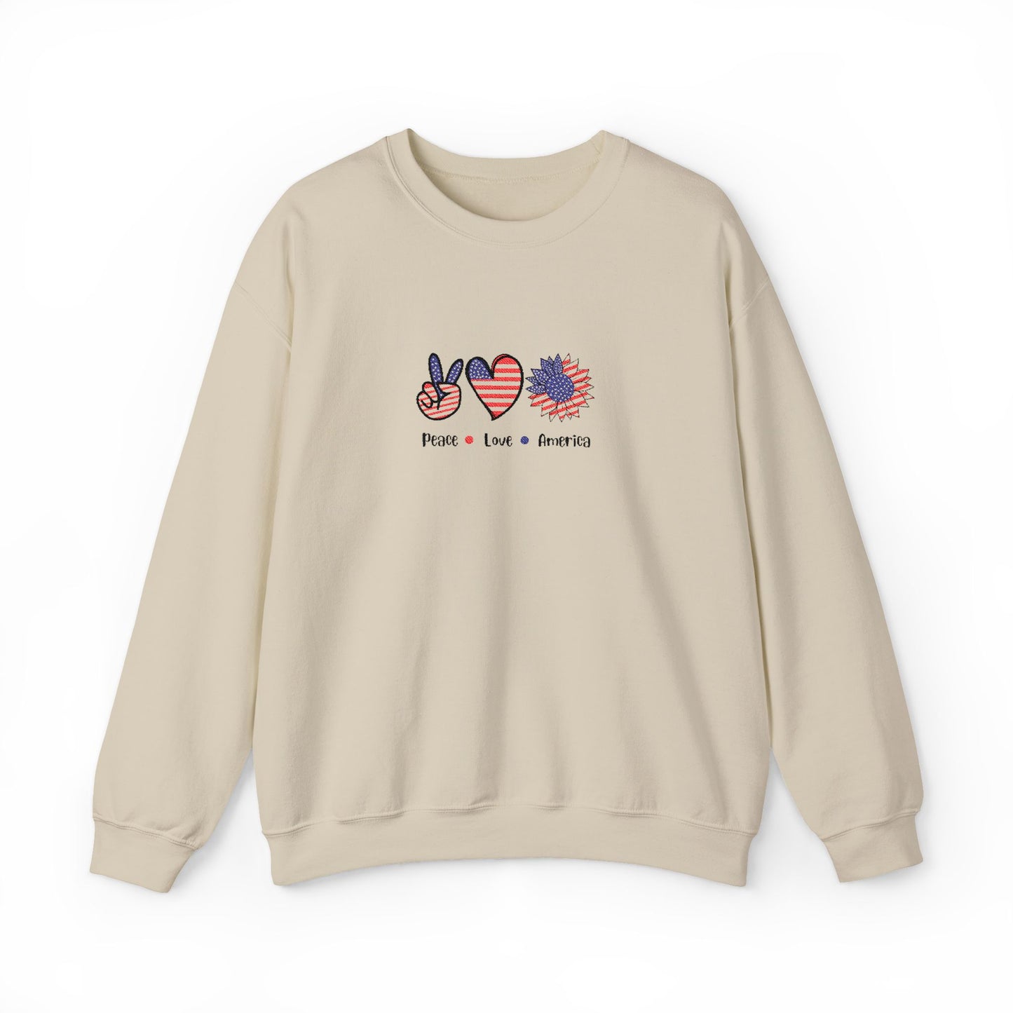 Peace Love America Unisex Heavy Blend™ Crewneck Sweatshirt (Embroidery Decoration)