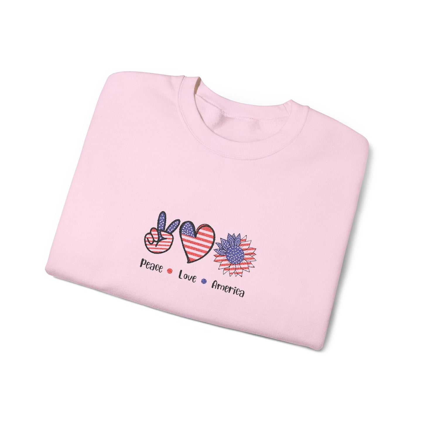 Peace Love America Unisex Heavy Blend™ Crewneck Sweatshirt (Embroidery Decoration)