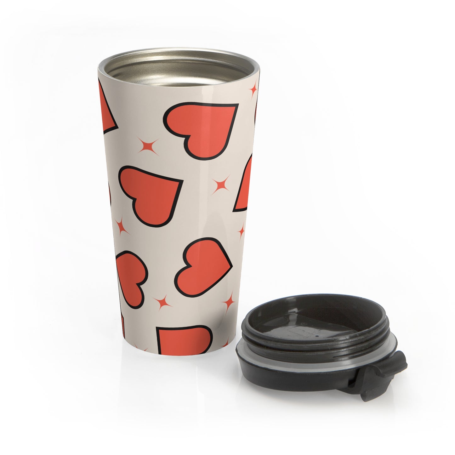 Baige And Red Retro Heart Stainless Steel Travel Mug