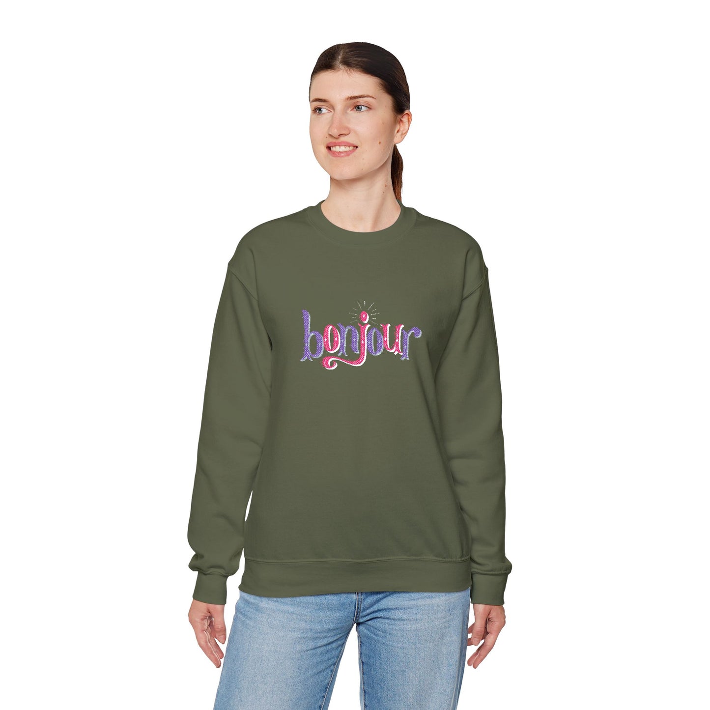 Bonjour Unisex Heavy Blend™ Crewneck Sweatshirt (Embroidery Decoration)