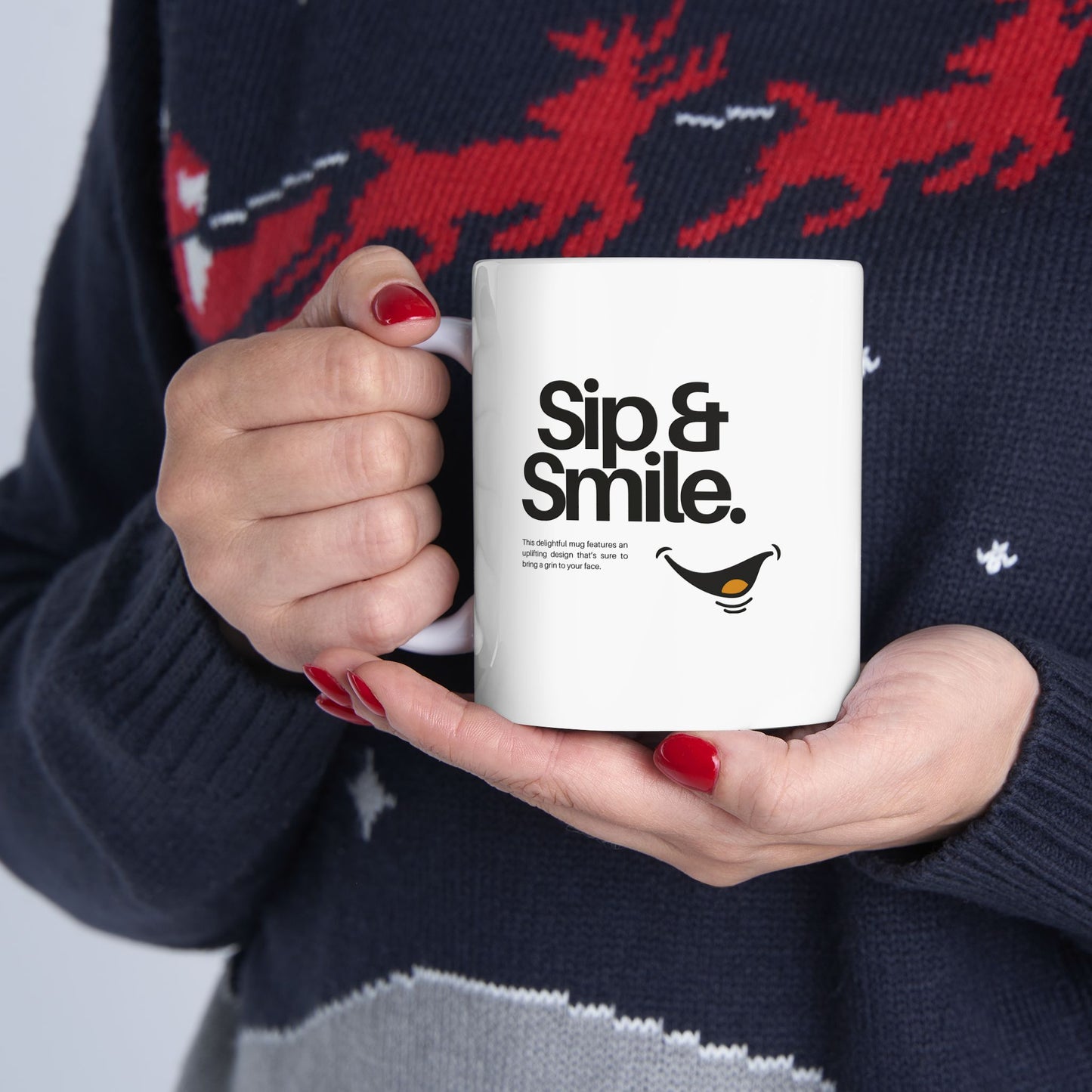 Sip & Smile Ceramic Mug, (11oz, 15oz)