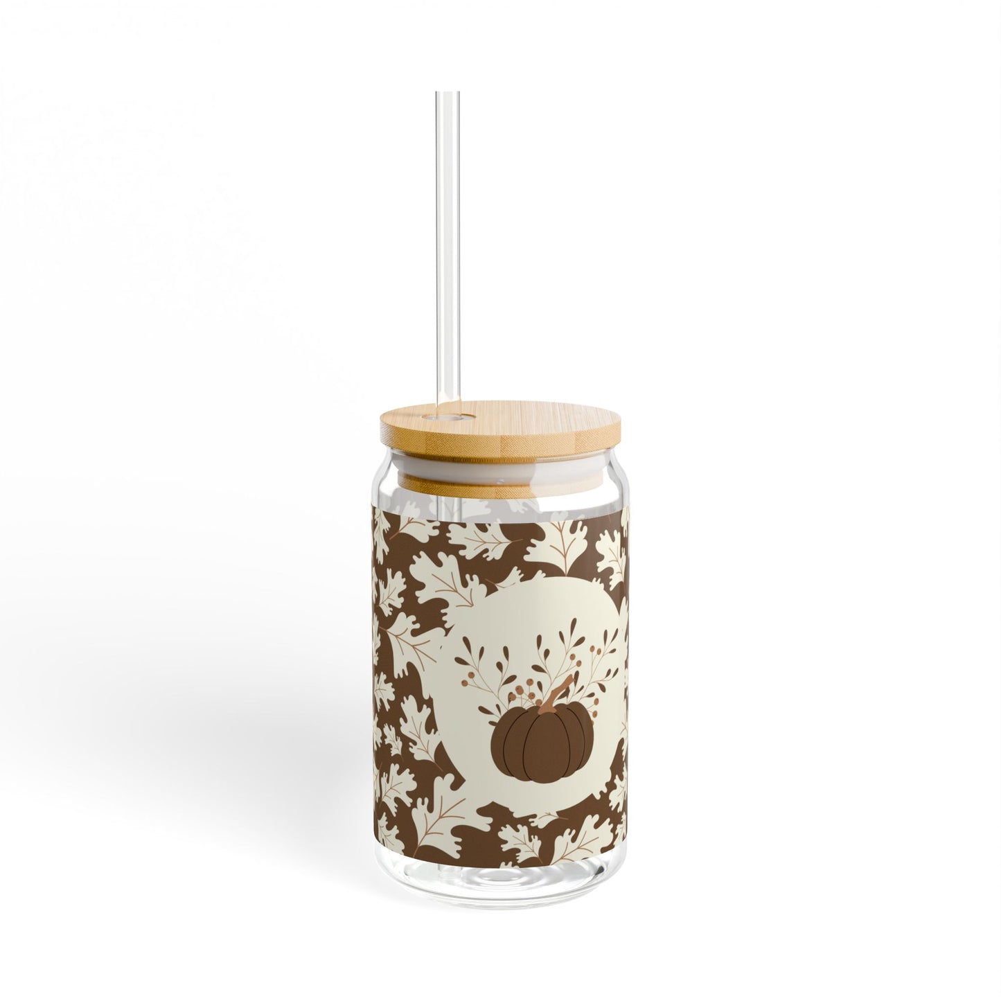 Brown And Beige Autumn Sipper Glass, 16oz