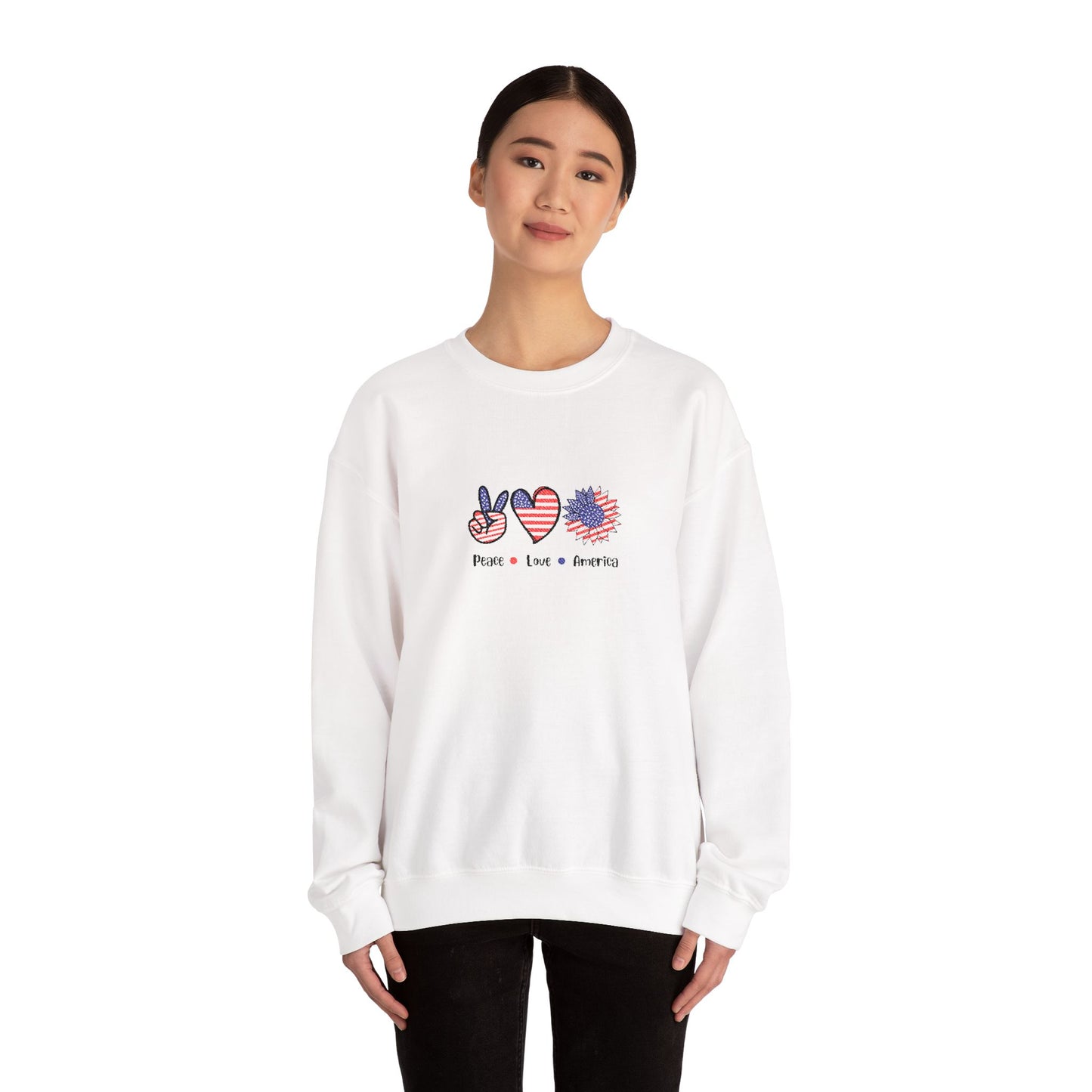 Peace Love America Unisex Heavy Blend™ Crewneck Sweatshirt (Embroidery Decoration)