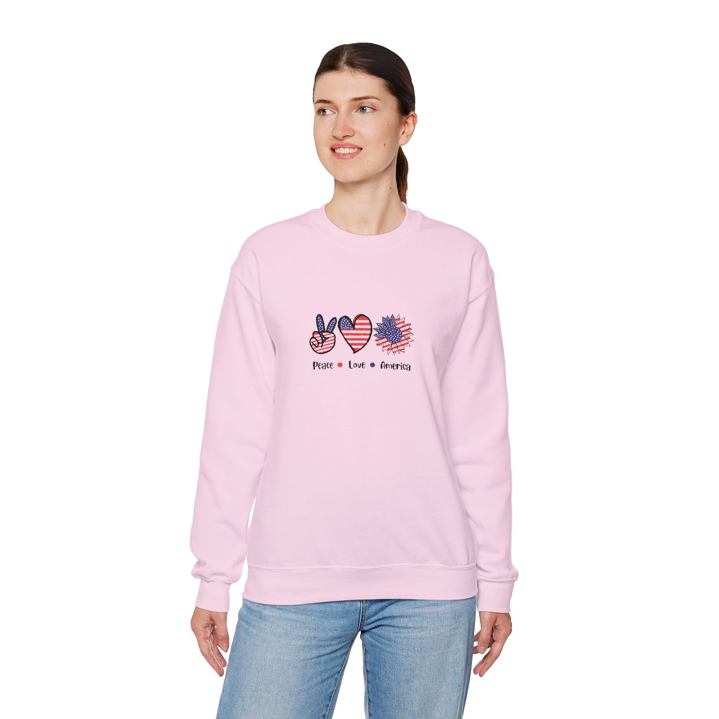 Peace Love America Unisex Heavy Blend™ Crewneck Sweatshirt (Embroidery Decoration)