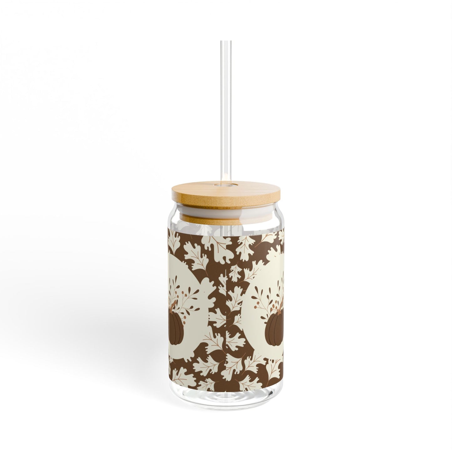 Brown And Beige Autumn Sipper Glass, 16oz