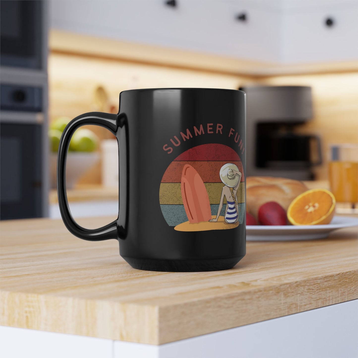 Summer Fun Black Mug, 15oz