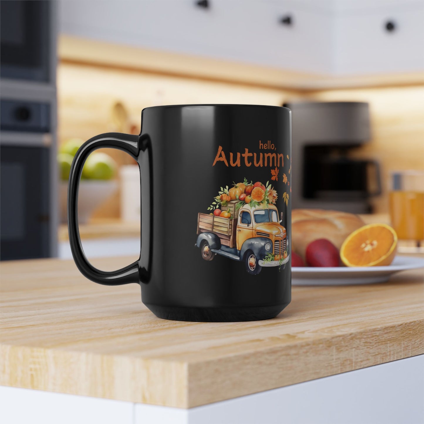 Hello Autumn Black Mug, 15oz