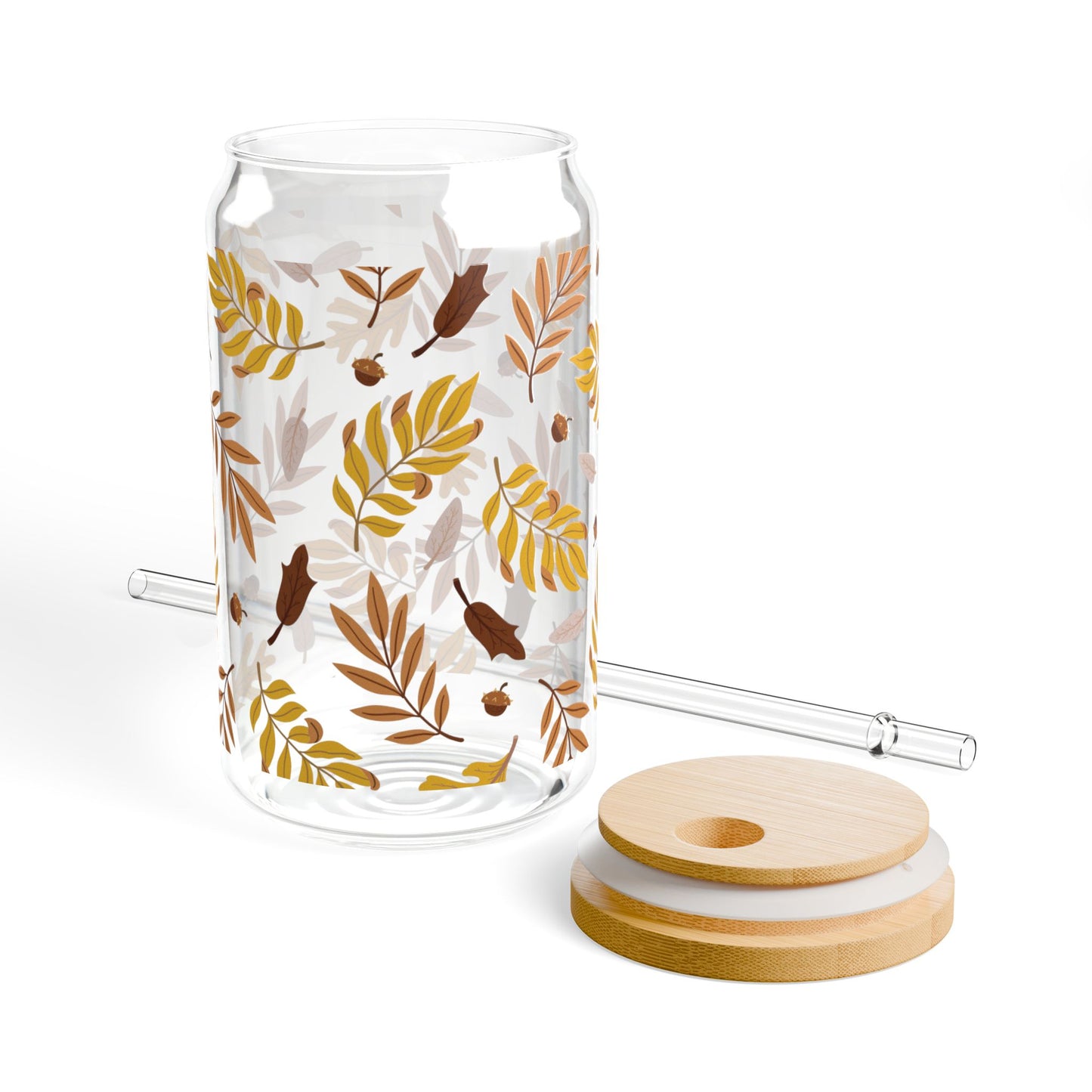 Brown Yellow Autumn Sipper Glass, 16oz
