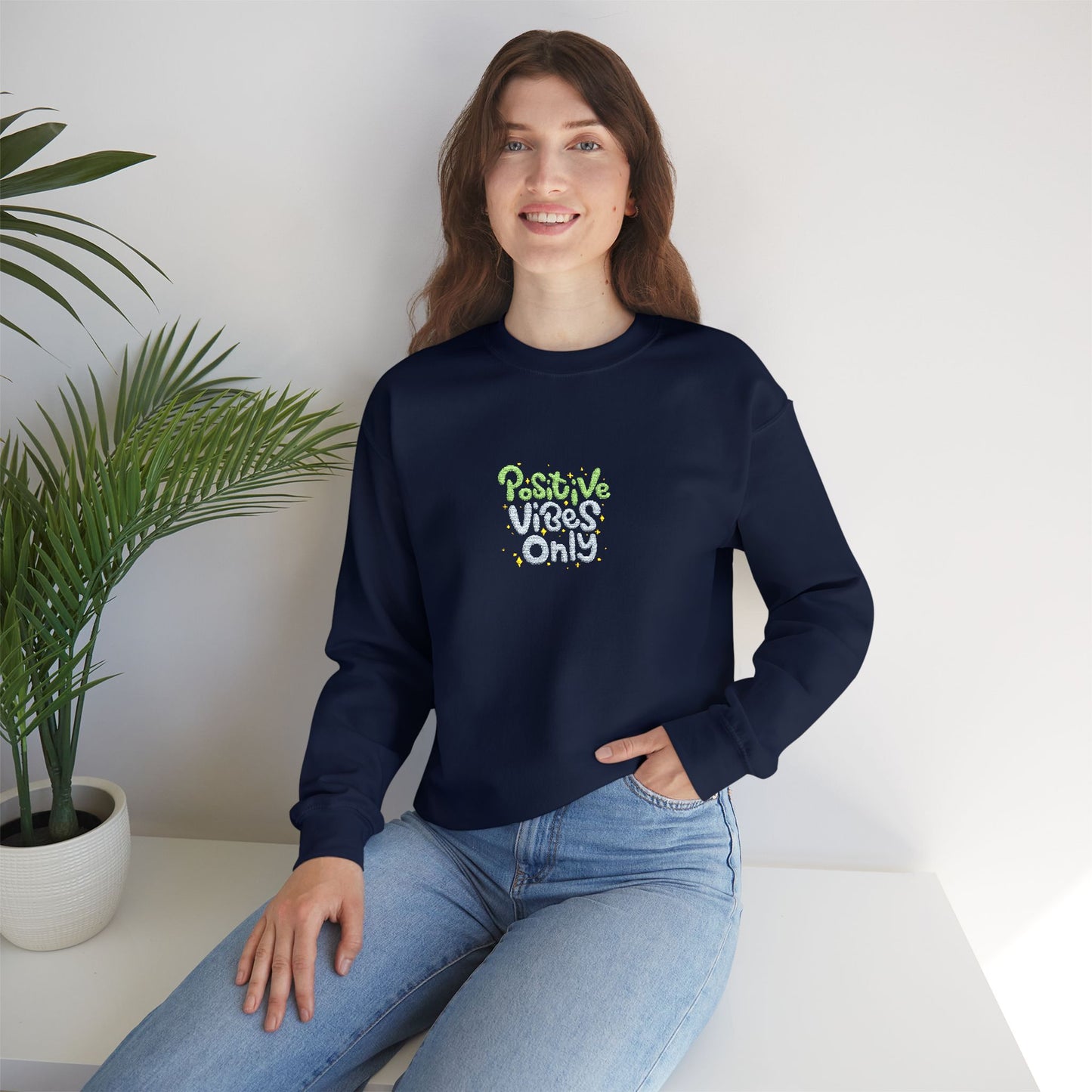 Positive Vibes Only Unisex Heavy Blend™ Crewneck Sweatshirt (Embroidery Decoration)