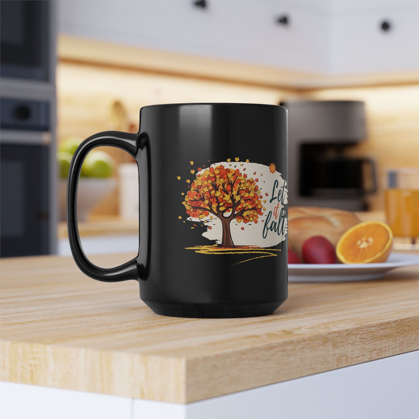 Let It Fall Black Mug, 15oz