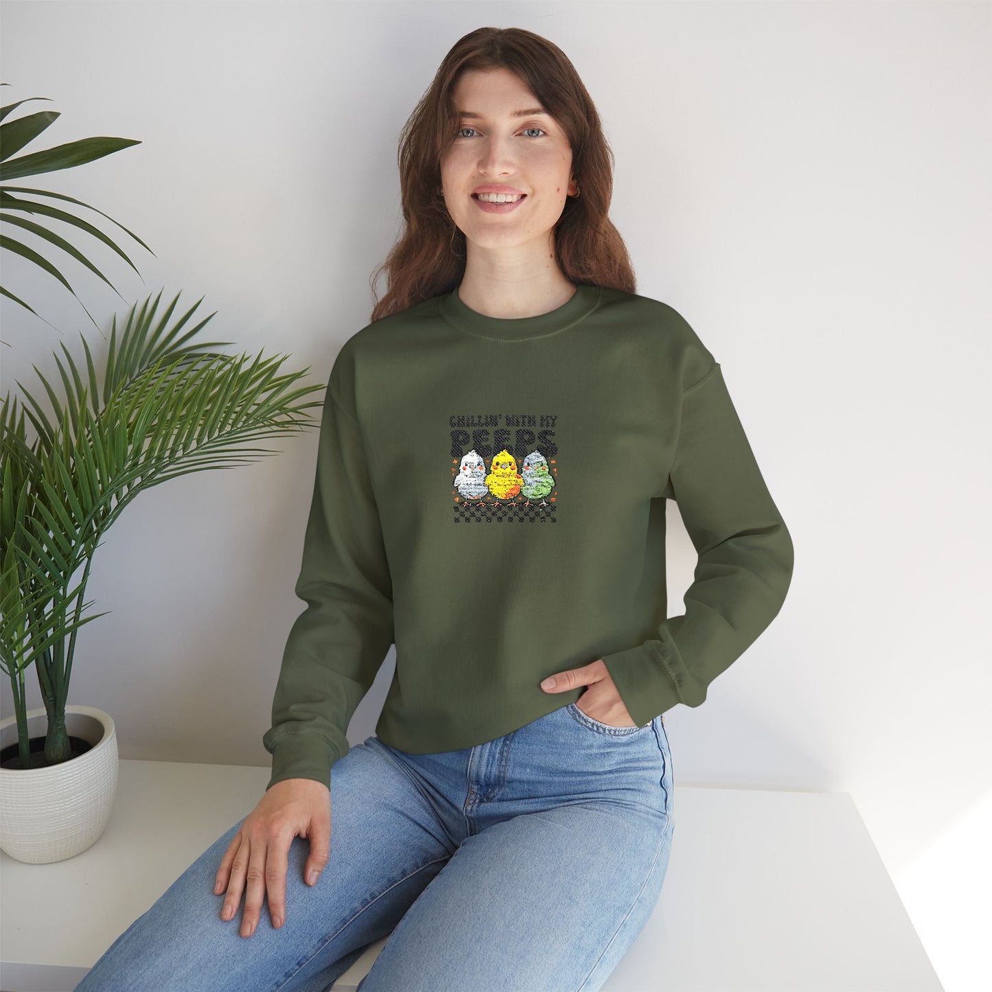Chilling With My Peeps Unisex Heavy Blend™ Crewneck Sweatshirt (Embroidery Decoration)