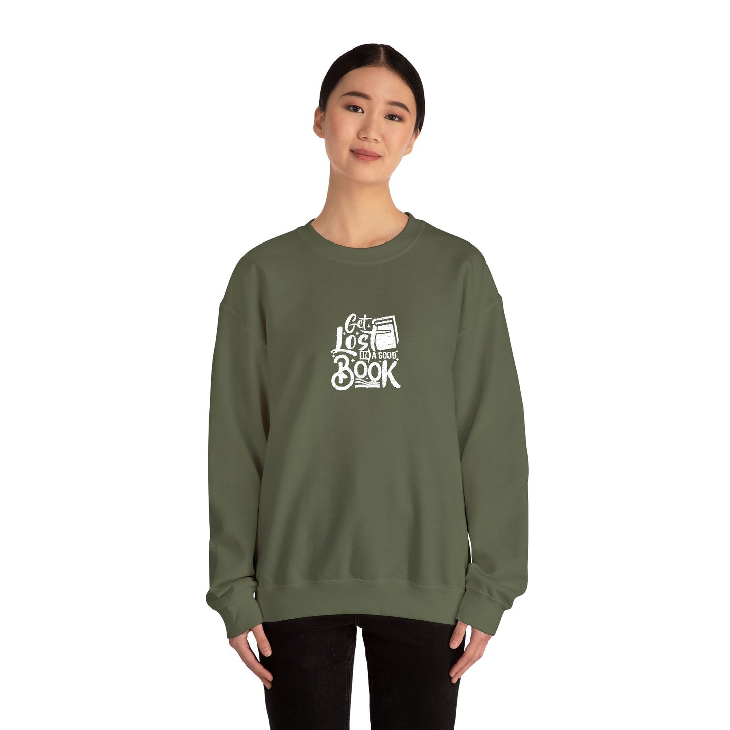 Get Lost In A Book Unisex Heavy Blend™ Crewneck Sweatshirt (Embroidery Decoration)