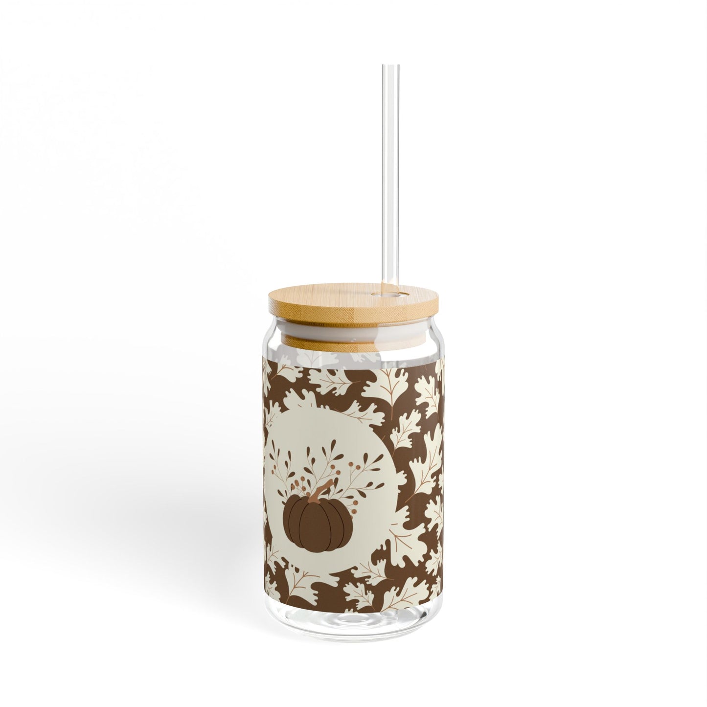 Brown And Beige Autumn Sipper Glass, 16oz