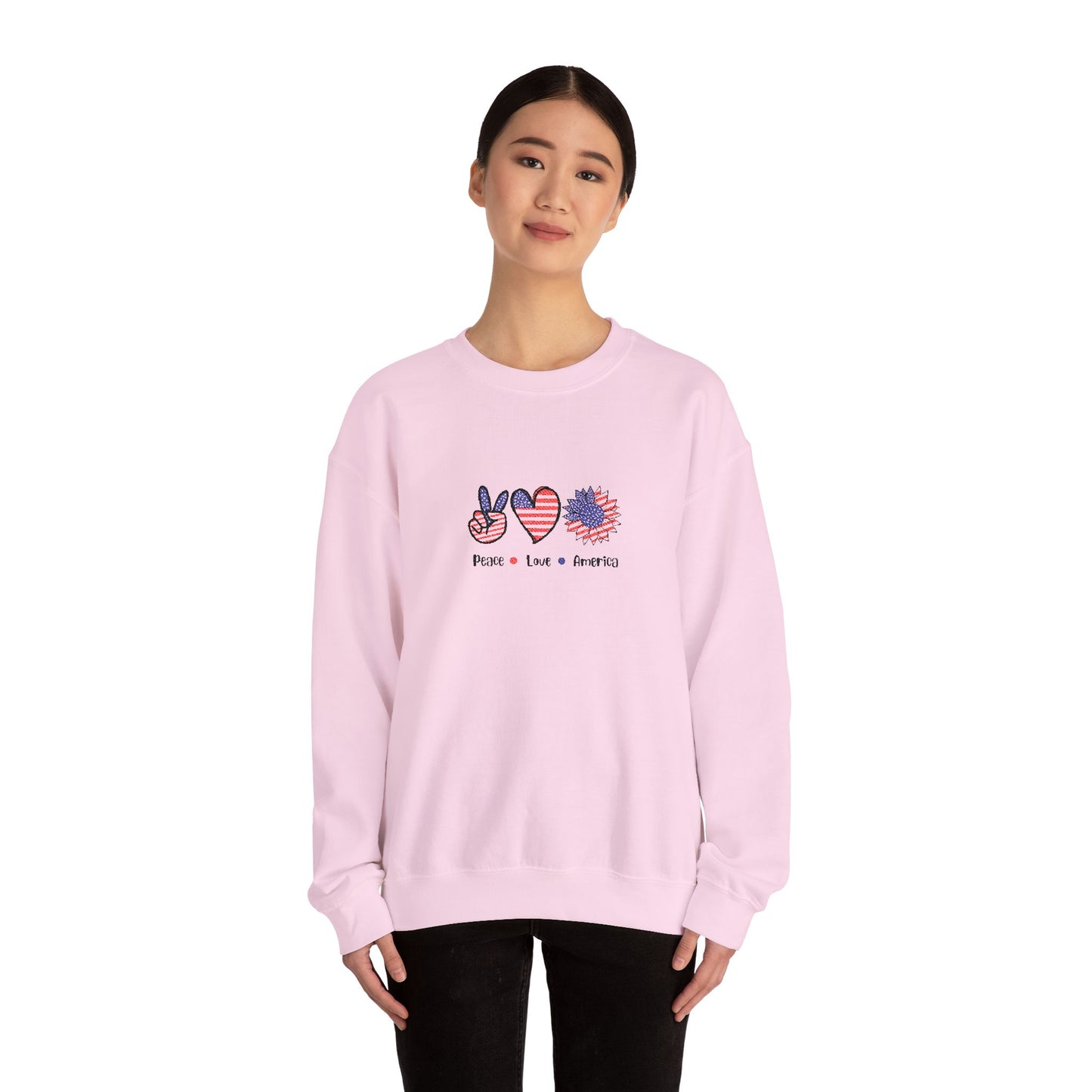 Peace Love America Unisex Heavy Blend™ Crewneck Sweatshirt (Embroidery Decoration)