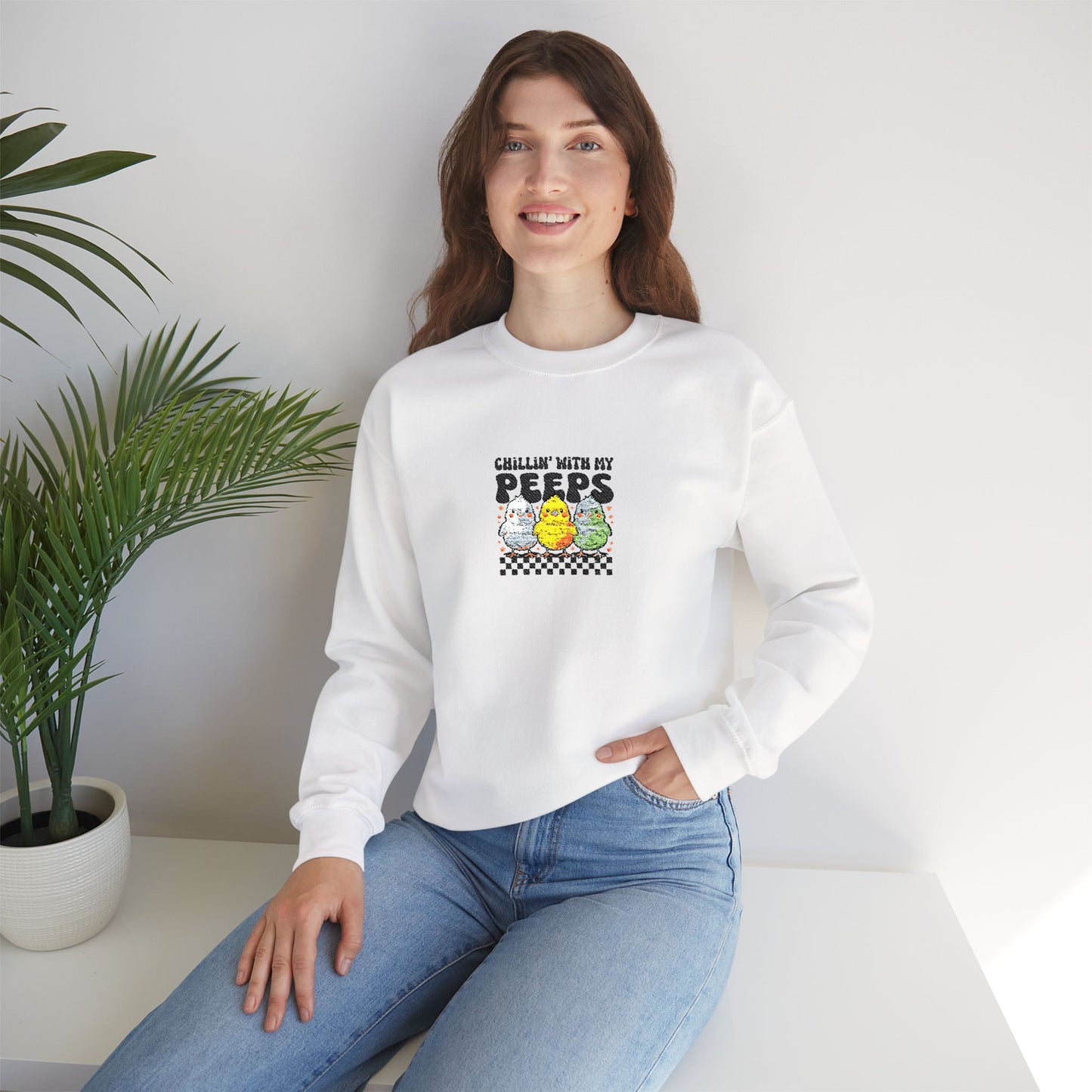 Chilling With My Peeps Unisex Heavy Blend™ Crewneck Sweatshirt (Embroidery Decoration)