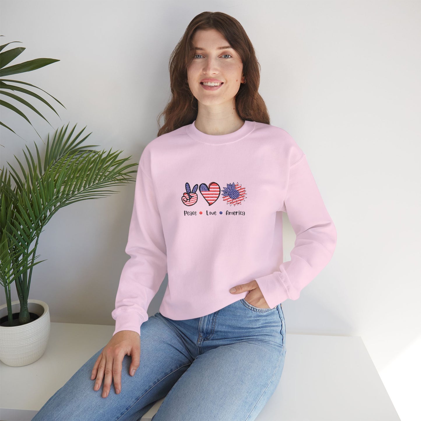 Peace Love America Unisex Heavy Blend™ Crewneck Sweatshirt (Embroidery Decoration)
