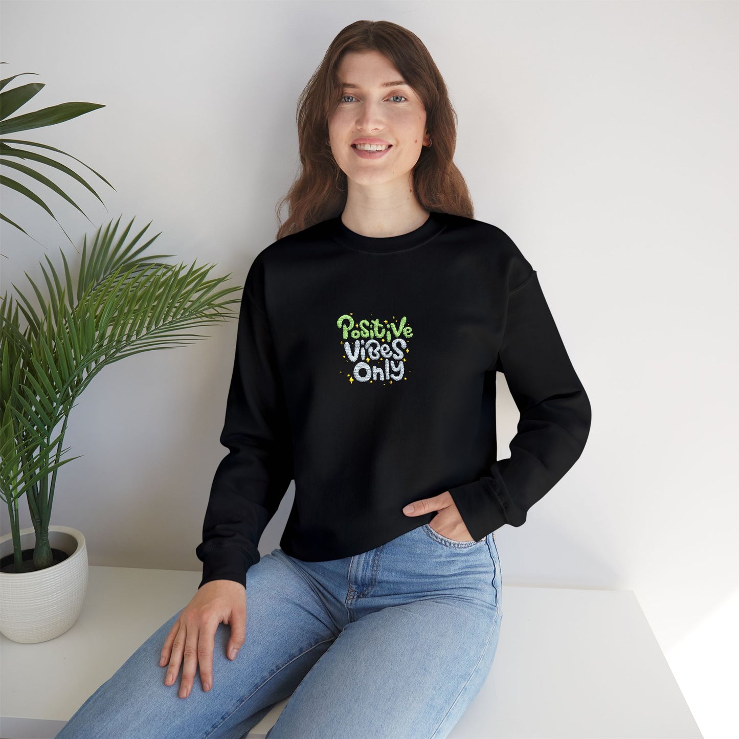 Positive Vibes Only Unisex Heavy Blend™ Crewneck Sweatshirt (Embroidery Decoration)