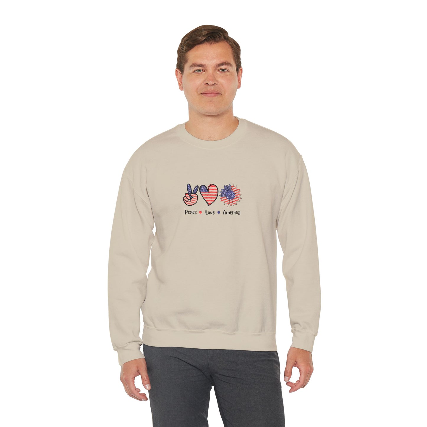 Peace Love America Unisex Heavy Blend™ Crewneck Sweatshirt (Embroidery Decoration)