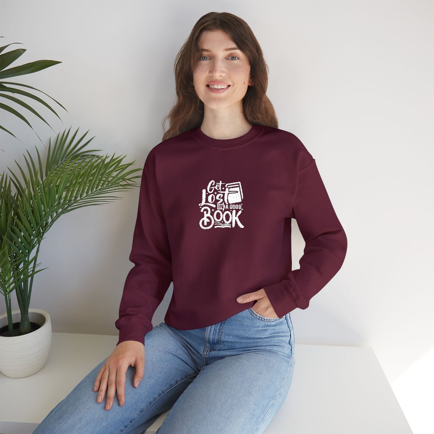 Get Lost In A Book Unisex Heavy Blend™ Crewneck Sweatshirt (Embroidery Decoration)