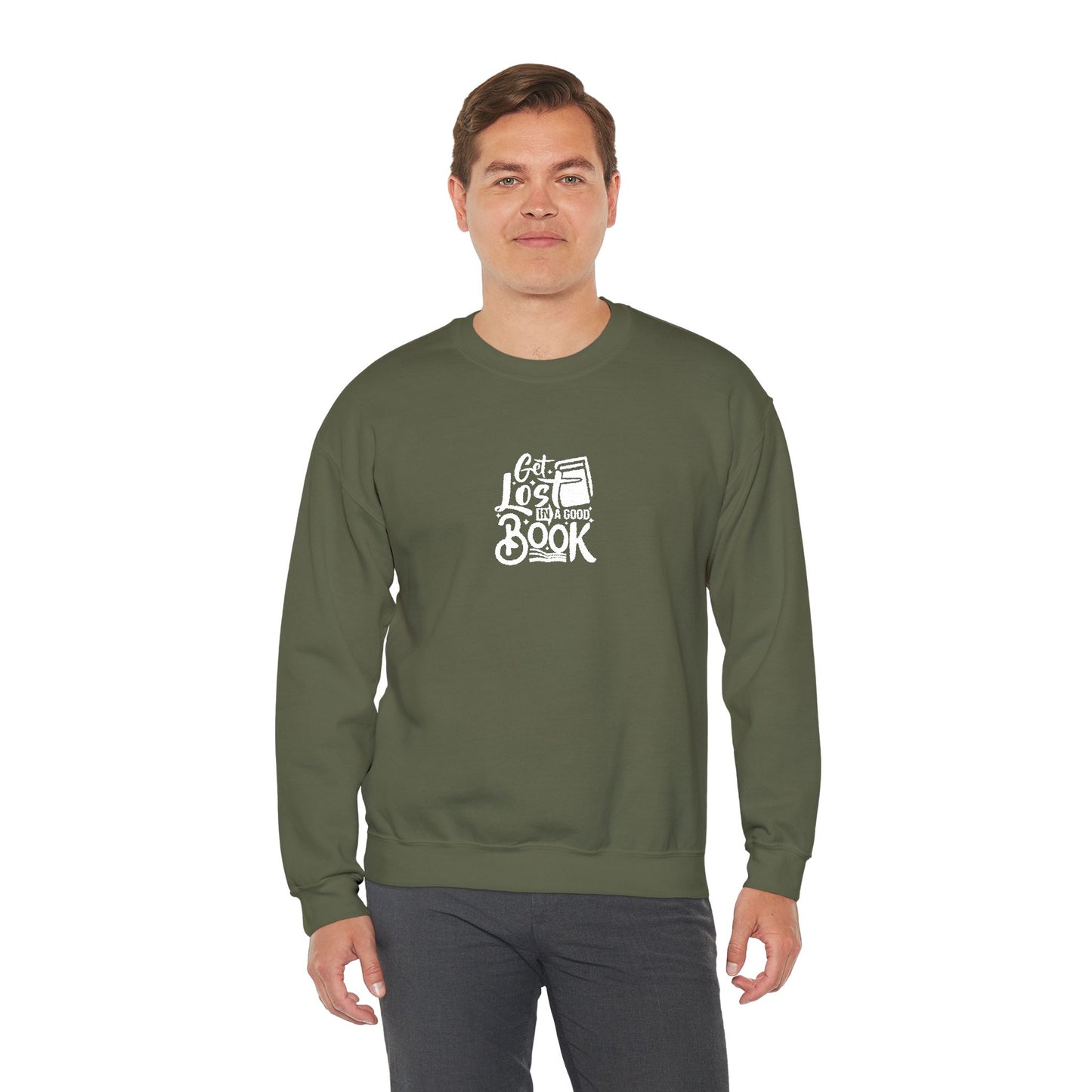 Get Lost In A Book Unisex Heavy Blend™ Crewneck Sweatshirt (Embroidery Decoration)