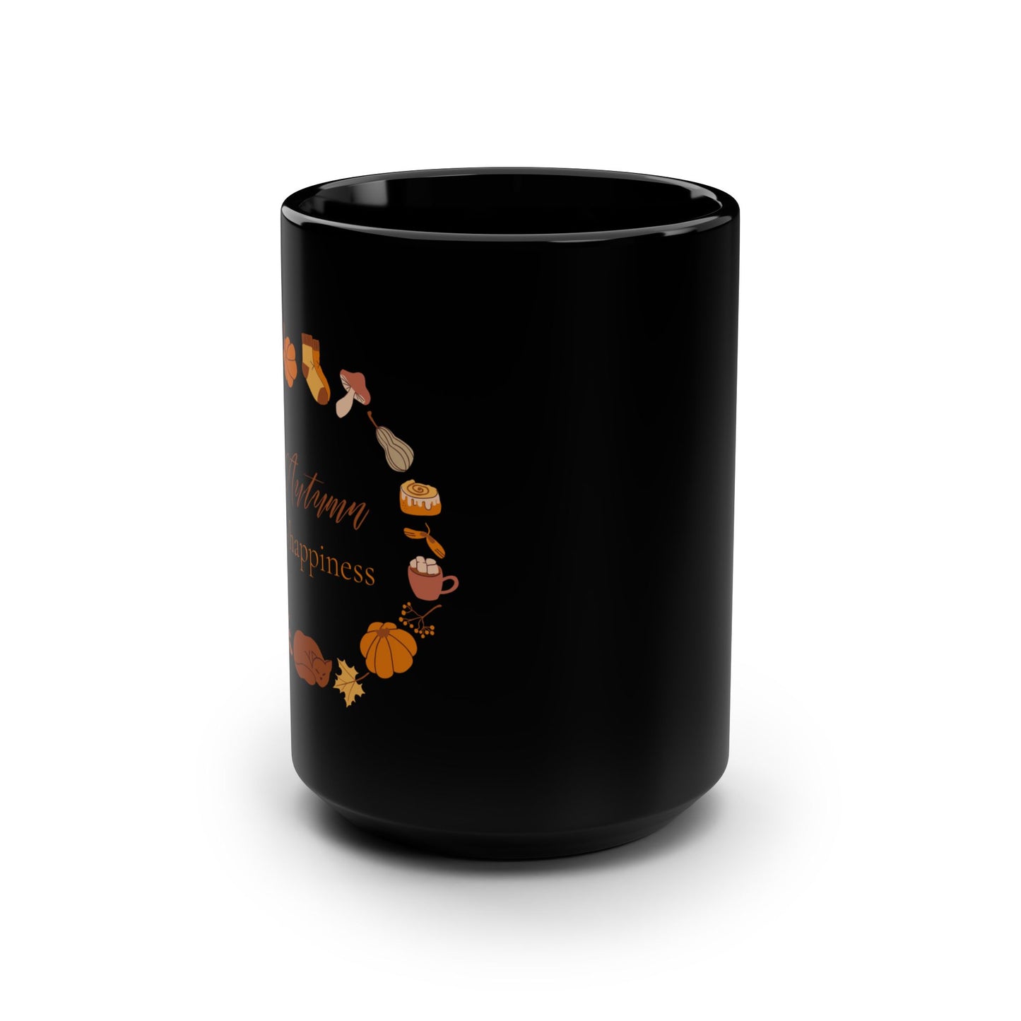 Autumn is Happiness Black Mug, 15oz