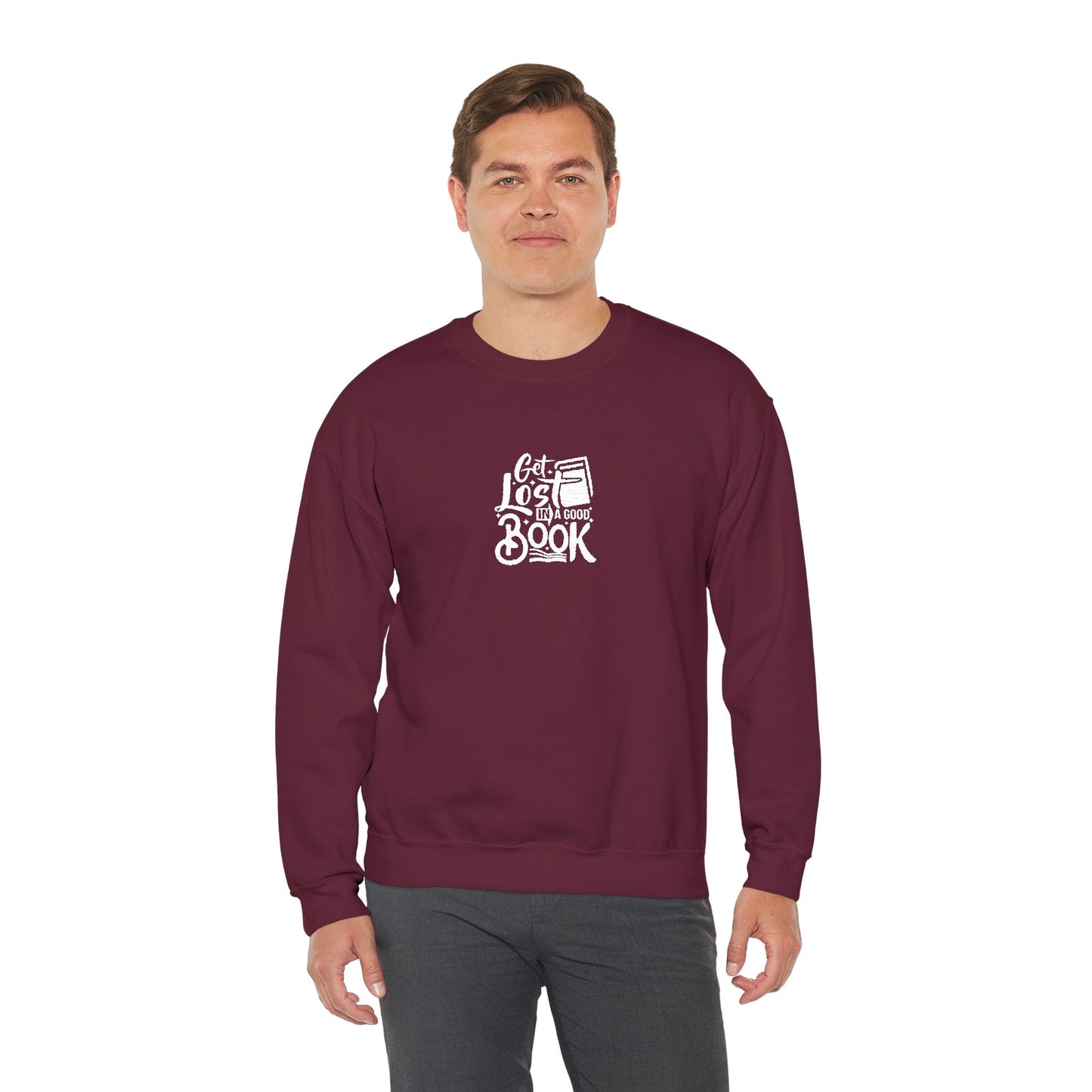 Get Lost In A Book Unisex Heavy Blend™ Crewneck Sweatshirt (Embroidery Decoration)