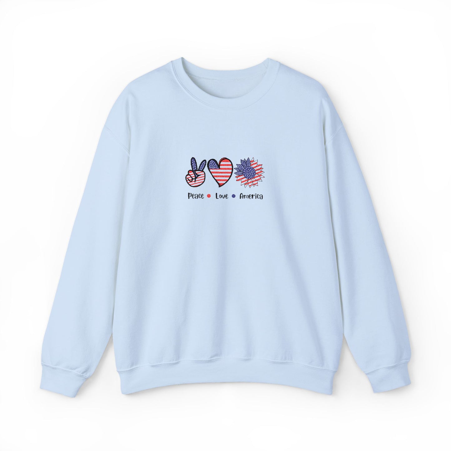 Peace Love America Unisex Heavy Blend™ Crewneck Sweatshirt (Embroidery Decoration)