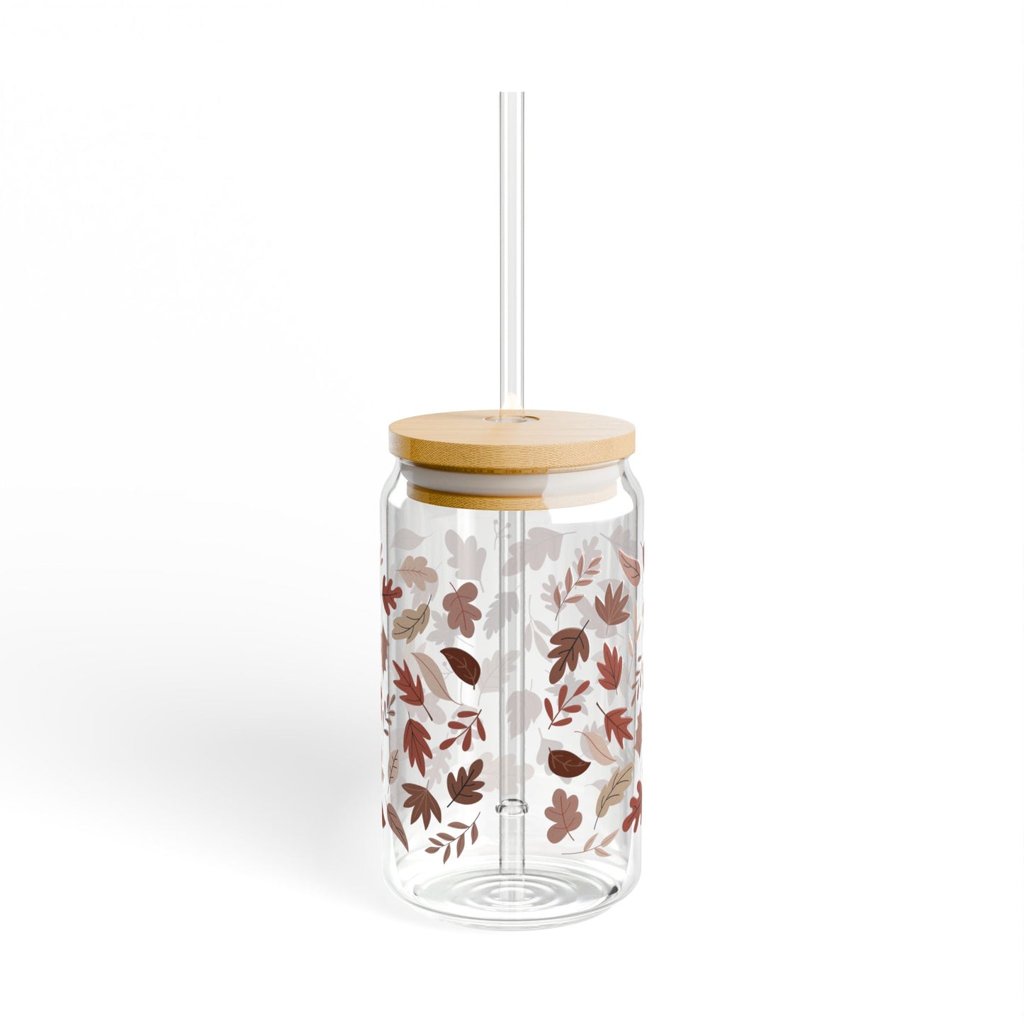 Brown And Pink Fall Leaves Sipper Glass, 16oz